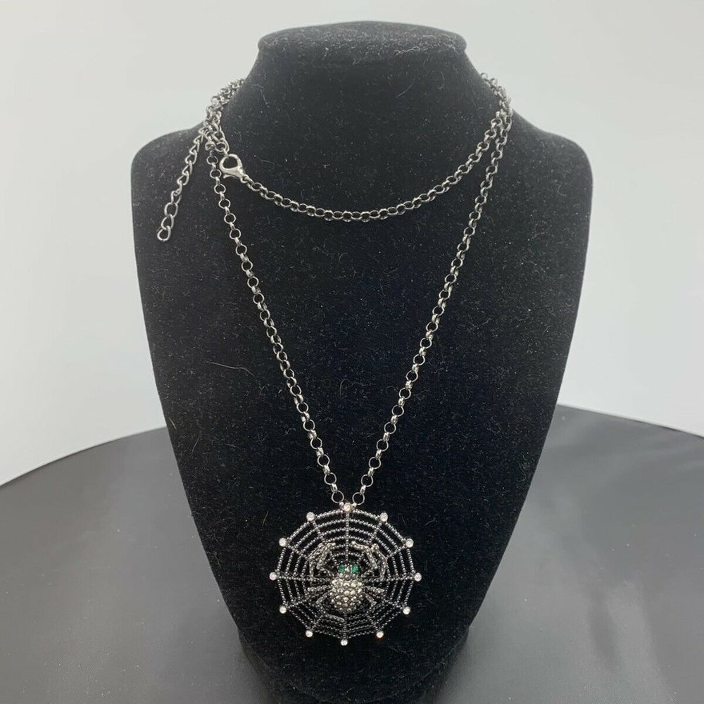 Pier One Import Spider In Web W/Rhinestones Necklace